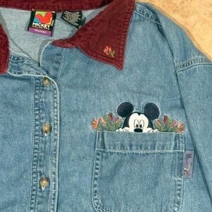 Disney Mickey Unlimited Denim Shirt with Burgundy Collar